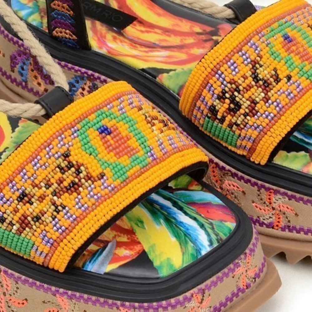 Farm Rio Beaded Banana Platform Sandal in Black Size 8 NWT - Picture 3 of 12